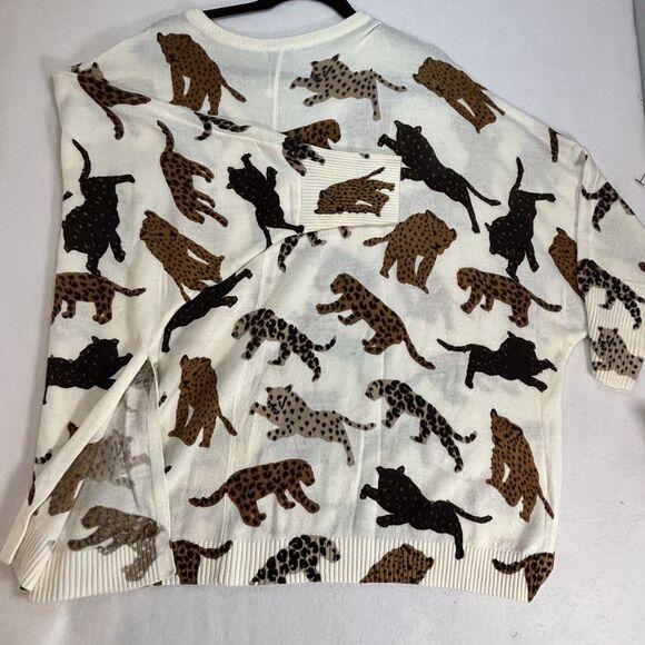 MUD PIE Kenny Cheetah Sweater Oversized Boxy V Neck New - Picture 4 of 9